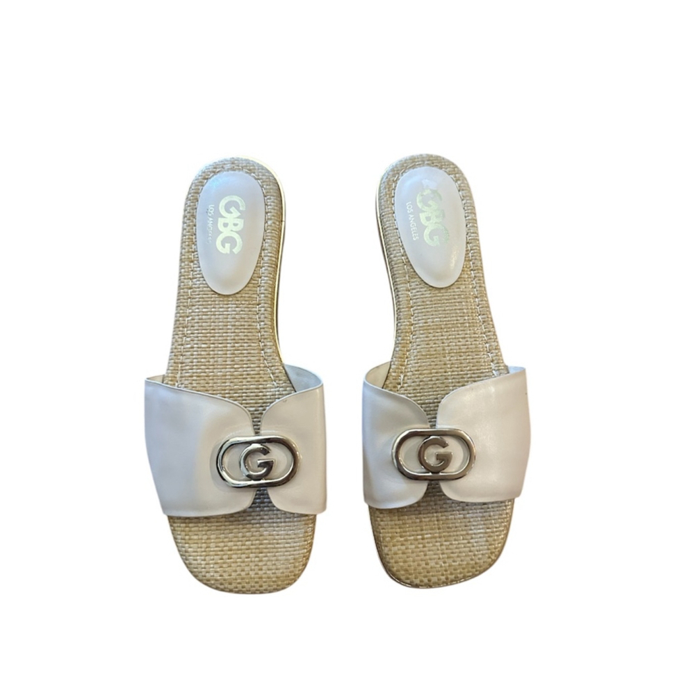 GBG Los Angeles Slides Women's Beige White Size 8.5